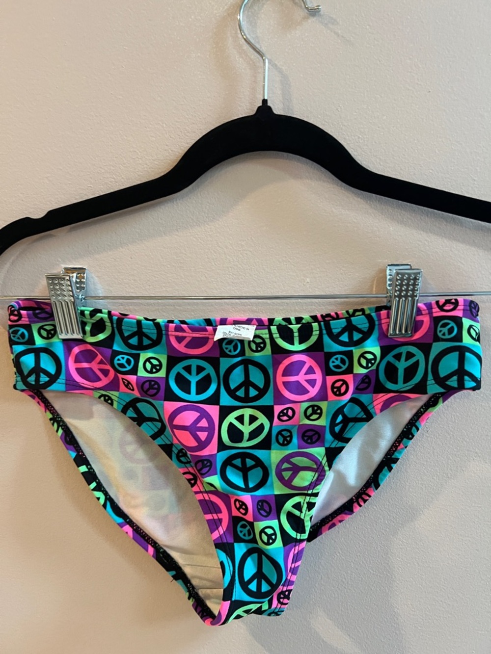 OP Girls Peace Sign Bikini Bottoms in Black, Pink, Blue, Green